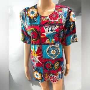 NOS Vintage 80's Planetarium colorful beaded ethnic shirt-M